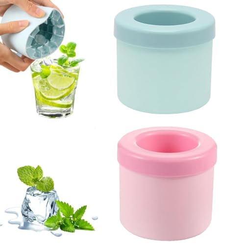 Eiswürfelform Silikon, 2 Stück Runde Eiswürfelformen, Leichtes Entformen, 60 Eiswürfel Pro Füllung, Ideal Für Kaltgetränke (Blau & Rosa)