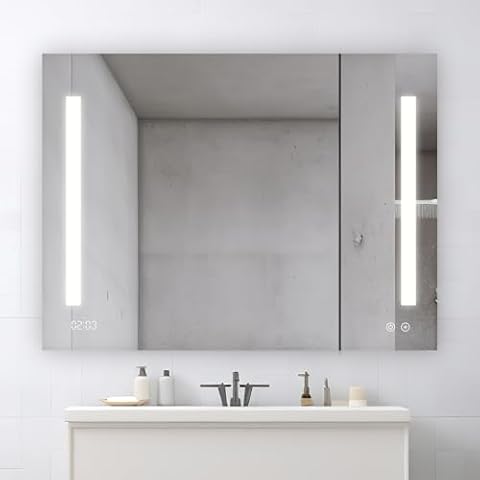 AQUADOM Signature Royale 48"x30" LED Medicine Cabinet, Defogger, Electrical Outlets, Digital Clock, LED 3X Magnifying Mirror and Surface Or Recessed Mount. (2023 Model) Cover