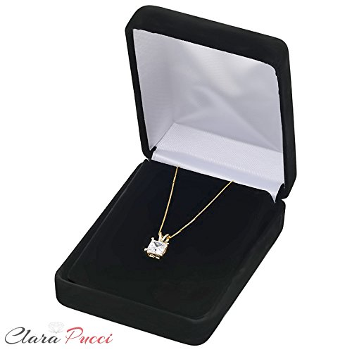 1.0 Ct Brilliant Princess Cut Genuine Moissanite Ideal Vvs1 D Solitaire Pendant Necklace With 16" Gold Chain Box Solid 14K Yellow Gold #TOP1