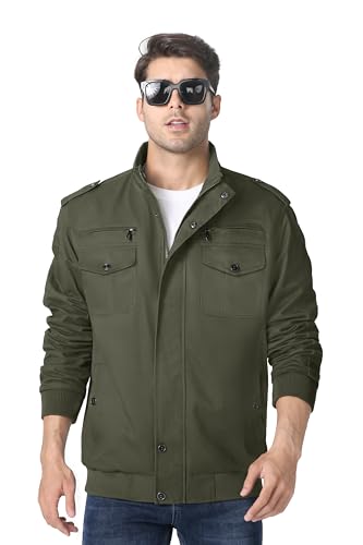 MAGNIVIT Men's Military Lightweight Army Windbreaker Cargo Jacket With Stand Collar, Zip Front, 7 Pockets - Cotton2