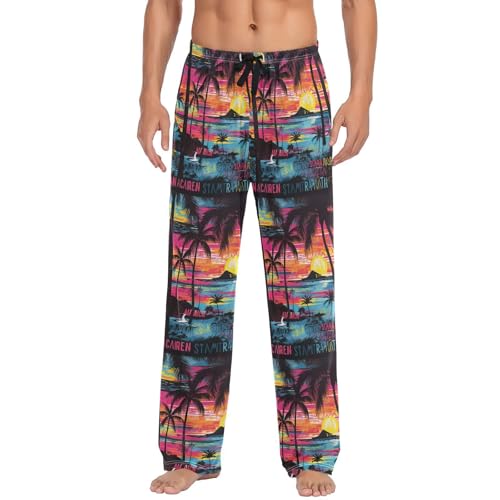 Men's Tropical Palm Trees Pajama Pants with Elastic Waistband | Soft Lounge Sleepwear | Breathable Sleep Pants for Home（340）