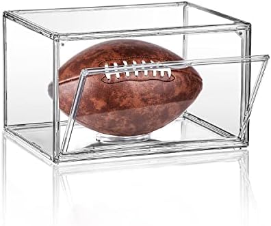 Football Display Case Full Size, Clear Acrylic Football Case Display Case with Magnetic Door and UV Protection, Professional Grade Stackable Football Display Box - 1 Pack