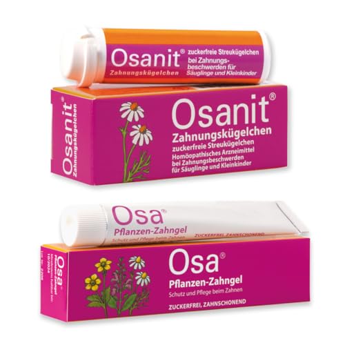 Zahnungshilfe Baby Set: Osanit Zahnungskügelchen + Osa Pflanzen-Zahngel Lindern die Beschwerden beim Zahnen zweifach Zuckerfrei betäubungsmittelfrei