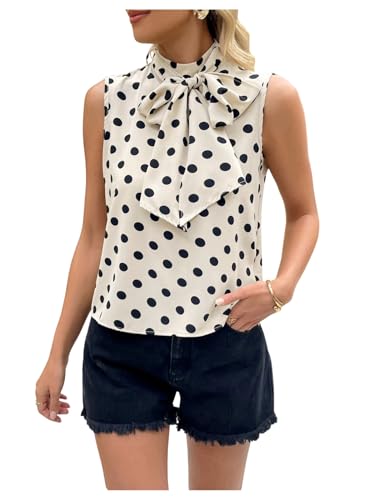 Floerns Women's Summer Dressy Tank Top Polka Dots Bow Sleeveless Business Casual Tops Blouses Office Work Shirt