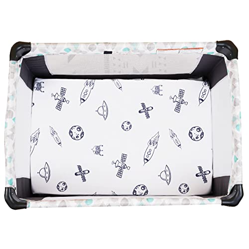 Image of PHF Soft Mini Crib Sheet Set, 2 Pack Silky Comfy Pack N Play Sheets for Boys Girls, Universal Fit for Pack N Play, Playard and Mini Crib Mattresses, Space