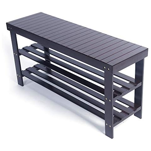 Teekland Bamboo Shoe Rack Bench, 2 Tier Wooden Boot Organizing Rack Entryway,Closets Storage Shelf and Entryway Organizer Coffee Cover
