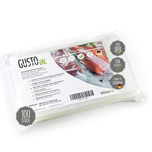 PREMIUM Vakuumbeutel - 100 Stk. 16x25 cm - Made in Germany - Für alle Vakuumiergeräte - geprägte Struktur - Sous-Vide Garen geeignet - extra