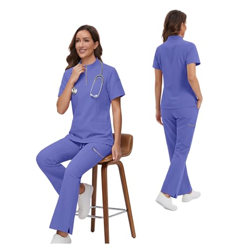 Gargey Scrubs for Women - Zip Front Top & Flare Pant Stretch Nursing Women’s Scrubs Set Medical Uniform - image 6