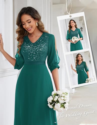 Image of Wedtrend Women's Sequin Dresses Sparkly Glitter Dress Split Sleeves Formal Dresses Maxi Evening Dress