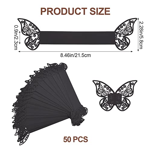 URROMA Napkin Rings, 50 Pcs Black Hollowed Butterfly Napkin Rings Serviette Ring Holder Table Decoration, 50pcs - Image 2