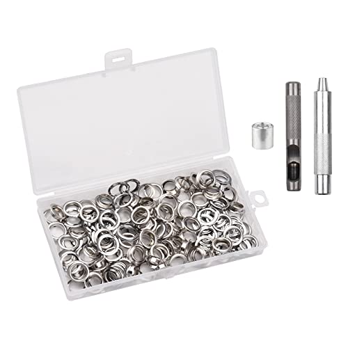 HUIOP 100 Ensembles Kit d'Œillets avec Oeillets Rondelles 0,236 Pouce 3PCS Outils d'Installation Œillets en Métal Argenté pour Tissu Cuir Vêtements Bâches