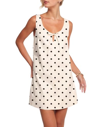 Image of OLAPTA Women Sleeveless Summer Mini Tank Dress Tie Up Loose Fit Sundress Scoop Neck Casual Trendy Short Dresses with Pockets