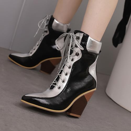 Bottines pour femmes talons hauts à lacets noires et bottes courtes - 3