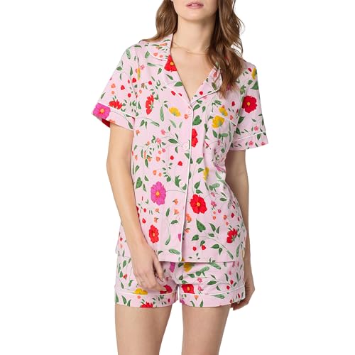 Image of Bed Head PJs Womens Matching Pajamas - Soft Organic Short Sleeve Button Down PJ Shirt & Shorts Set - Sleepwear & Loungewear