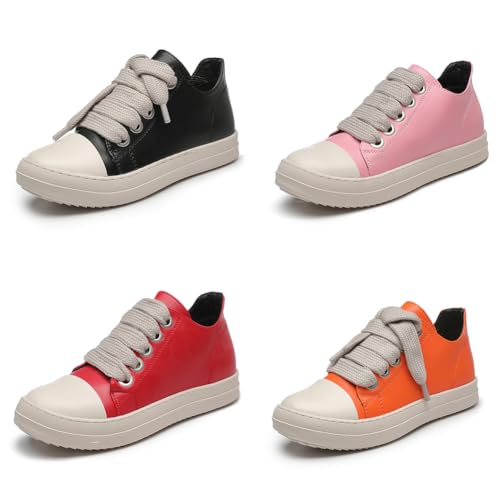 Kids Lace Up Sneakers Boys Girls Low Top PU Leather Platform Walking Shoes2