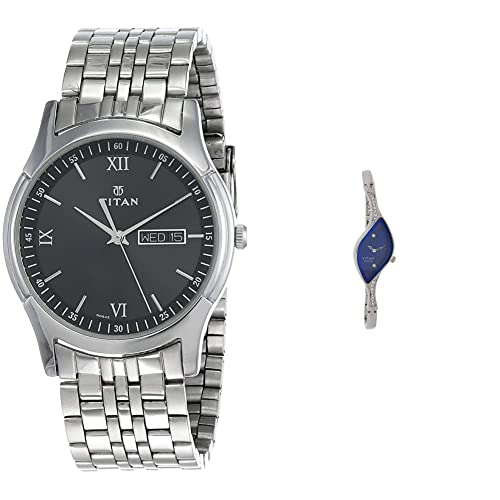 Titan Karishma Quartz Analog with Day and Date Black Dial Silver Stainless Steel Strap Watch for Men - NT1636SM01