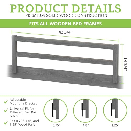 Image of Safety Guard Rail for Baby, Kids, and Children - Solid Wood Safety Bed Rail for Toddlers - Easy Installation - Premium Protection for Bunk, Twin, Full, Queen and King Size Beds - (Arctic Grey)