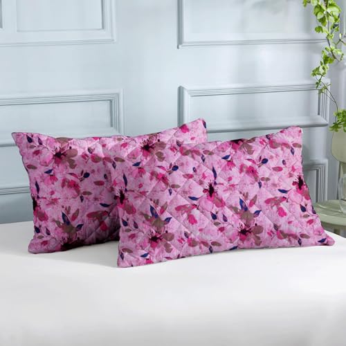 Image of LINENWALAS Printed Cotton Quilted Pillow Cover - Set of 4 | Ultra-Soft, Cooling & Breathable | Skin & Hair Friendly |Zipper Closure | Sweat-Absorbent & Hypoallergenic (18x28 Inches, Pink Paradise)