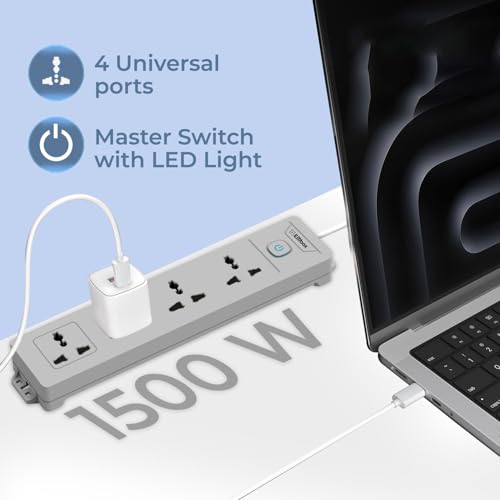Image of EMBOX Extension Board 5 Meter Cable | Extension Board with Switches, 4 Universal Sockets LED Indicator | 1500W Extension Cord