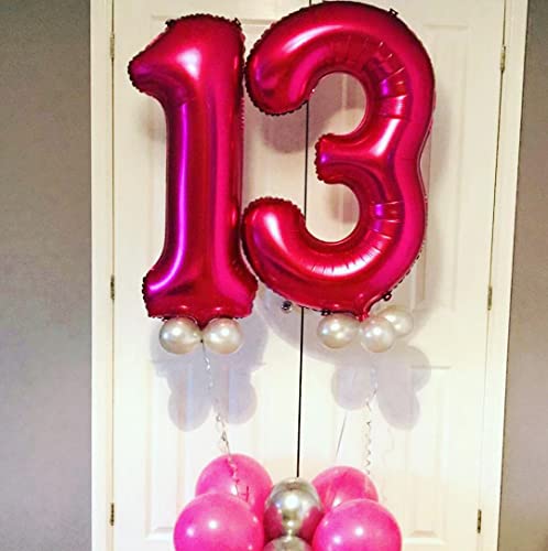 Image of 40 Inch Hot Pink 13 Number Balloons Giant Jumbo Huge 13 or 31 Foil Mylar Helium Number Digital Balloons Dark Pink Birthday Mylar Digital Balloons 13th 31st Birthday Anniversary Events Party