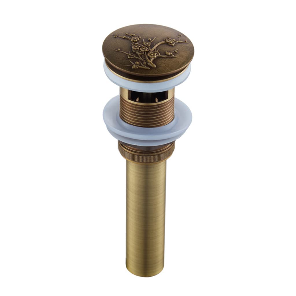 Jazuaiao Plum Bossom Bathroom Sink Drains Plug Detachable Bathtub Plug Antique Carved All Copper Bounce Core Sink Accessories Basin