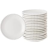 TAMAYKIM 5.5 Inch Porcelain Dessert Plates Set of 18, Small Ceramic Appetizer Plates, Round Mini Dinnerware Sets, Scratch Resistant, Microwave, Oven, and Dishwasher Safe, White with Pearl Dots