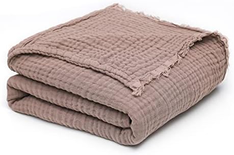 Mary Hatch Coffee Cotton Throw Blanket Lightweight Soft Muslin Blanket for Adults Baby 4 Layers Breathable Gauze Blanket for Couch Bed All Season Use,Dark Khaki 50" Wx60 L