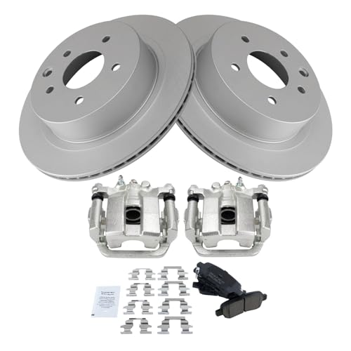 Image of TRQ Rear Brake Pad and Rotor Set Ceramic Vented Rotors Calipers