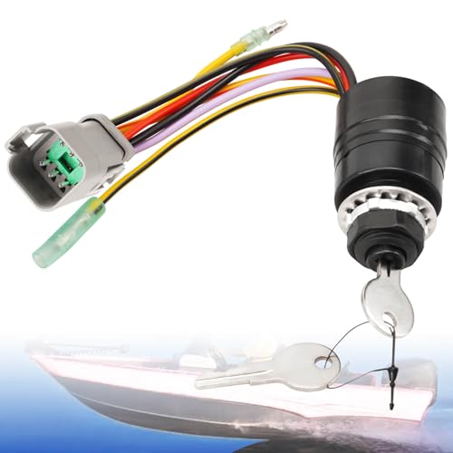 RAMATA 129572 Boat Ignition Switch with Key Compatible with Tracker Boats,Ignition Switch with 2 Keys 3 Position 6 Wire Connectors Replace Mercury Ignition Switch 87-17009A2 87-17009A5