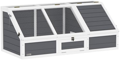 PawHut Casa para Tortugas de Madera, sin Base 120x55x50 cm Gris Claro | Terrario para Reptiles, Terrario Tortugas, Tapas Abatibles, Puerta Frontal Abrible, Pestillos de Seguridad