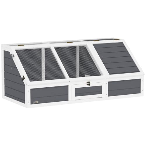 PawHut, gabbia per tartarughe in legno, recinto per tartarughe con due casette principali, piano incernierato, chiave, gabbia per rettili da esterno per piccoli animali 120 x 55 x 50 cm, grigio chiaro