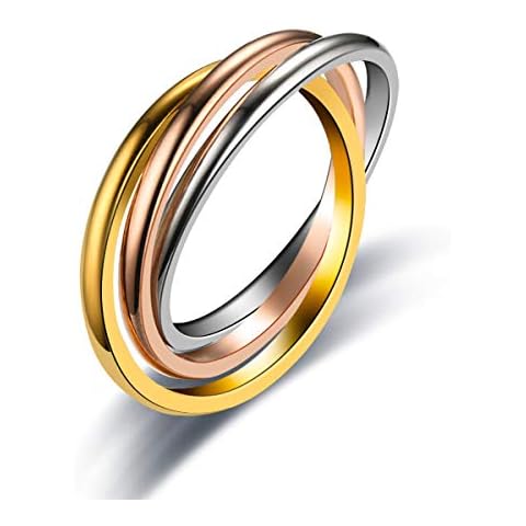 Hsumonre Interlocked Rolling Three Rings Crossed Couple Rings His Her Wedding Engagement Promise Rings Titanium Stainless Steel Colorful (Coloful,8) Cover