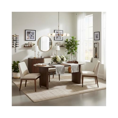 Furnifact Solid Wood Oval Dining Table for 6 in Dark Walnut Brown, Contemporary Kitchen & Dining Room Table with Pedestal Base and Elegant Grain Finish - Thumbnail 4