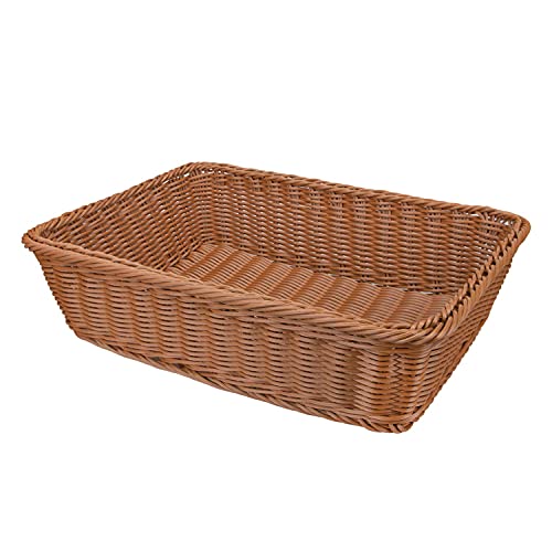 Yarlung 3 Pack Imitation Rattan Woven Bread Baskets, 30cm Poly Wicker Fruit Baskets for Food Serving, Display, Vegetables, Home Kitchen, Restaurant, Outdoor, Brown Rectangular