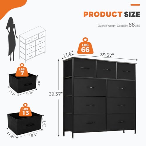 image for Sweetcrispy 9-Drawer Fabric Dresser Storage Tower with Wood Top and St