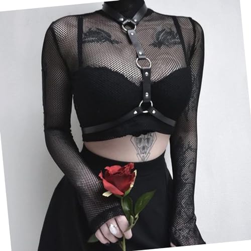 Limmion Damen Harness Leder Sexy Gürtel mit Handschellen Body Geschirre Bondage Sexy Kostüm für Frauen BDSM Fesseln Punk Taillengürtel Extrem Bondage Erotik Reizwäsche für Rave Outfit Clubwear
