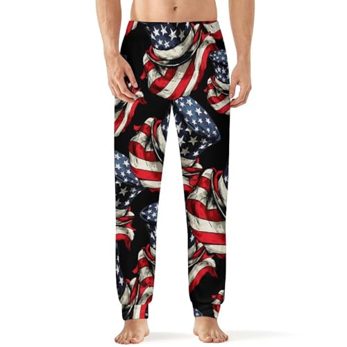 U.S.A. Flag Scarf Top Hat Men's Pajama Pants Lounge Pant Sleepwear PJ Bottoms
