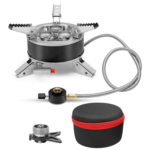 Hornillo de camping a prueba de viento con encendido piezoelÃ©ctrico, regulador de llama, 6800 W, portÃ¡til, plegable, para camping, resistente al viento, quemador de gas para exteriores