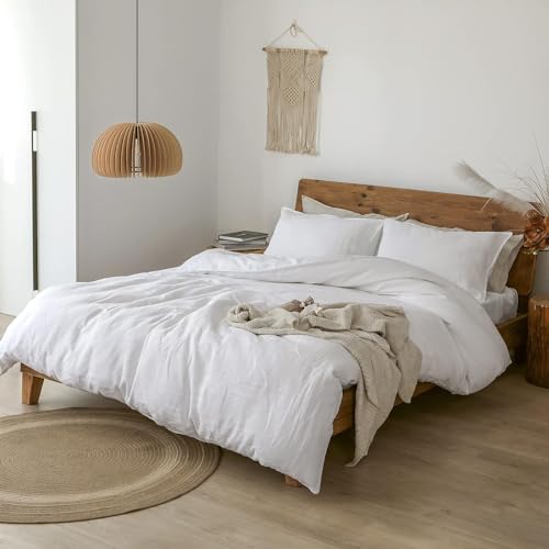 Image of XZ XIFA 100% Washed French Flax Linen Duvet Cover Set - 3 Pieces, Cooling & Textured Farmhouse Bedding for Hot Sleepers, with Zipper Closure (White, California King)