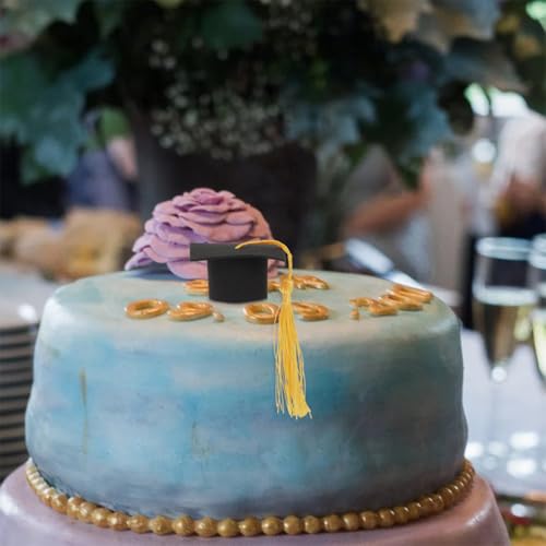 8 Mini Birretes de Graduación Toddmomy Amarillos de Papel y Poliéster para Postres 4
