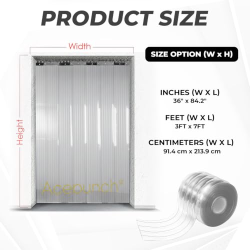 Image of Ribbed PVC Strip Curtain Clear 36 inch Width x 84.2 inch Height Vinyl Door Strips for Warehouse, Freezer, and Garage, Anti-Scratch & Temperature Resistant Plastic Strip Curtain for Door AP1474