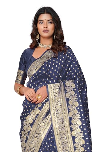 Image of Subham Saree for Woman Silk Cotton Kanjivaram | Soft Daily Wear Golden Zari Sari with Jacquard Blouse Piece