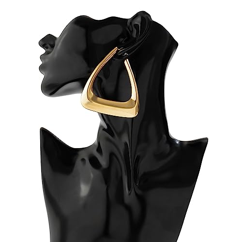 Wiwpar Big Punk Gold Hollow Triangle Shape Design Hoop Dangle Drop Earrings Geometric Gothic Lightweight Stud Earrings Jewelry Gift for Women (Gold)4