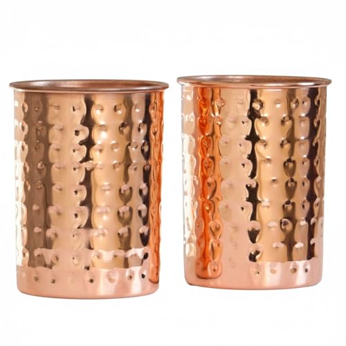 COPPAYA Pure Copper Tumblers Set of 2 (350ml) Handcrafted Hammared Copper Water Glasses for Daily Drinking Ayurveda Inspired Made in India