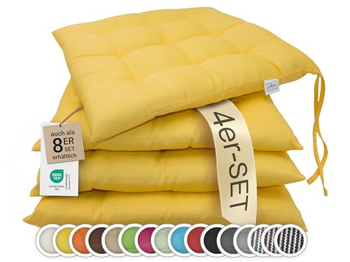 ZOLLNER 4er Set Sitzkissen in 40x40cm - gemütliche Stuhlkissen mit...