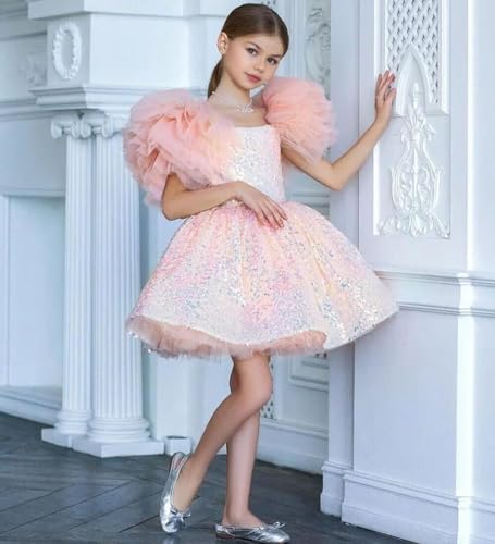 Sequin Flower Girl Dress Puffy Layers Birthday Party Dress Knee Length Princess Birthday Party for Girls FAY052