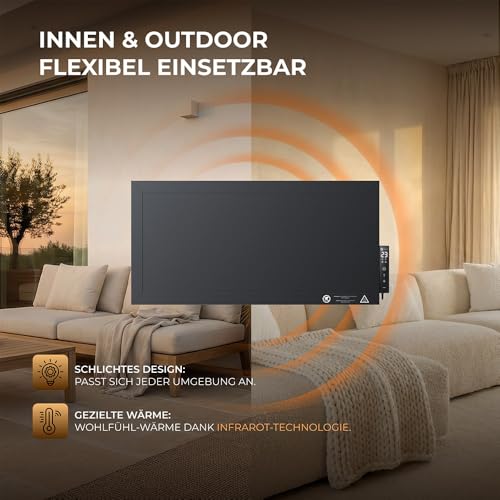 BR Bringer Infrarot Hochleistungsheizung 1200 Watt- Kompakte Infrarotheizung 60×30cm mit integriertem Touch- Thermostat, WLAN & App- Heizstrahler Alternative für Indoor & Outdoor (schwarz)-3