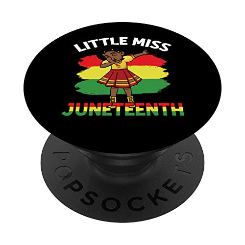 Kids Little Miss Juneteenth PopSockets Swappable PopGrip, Black