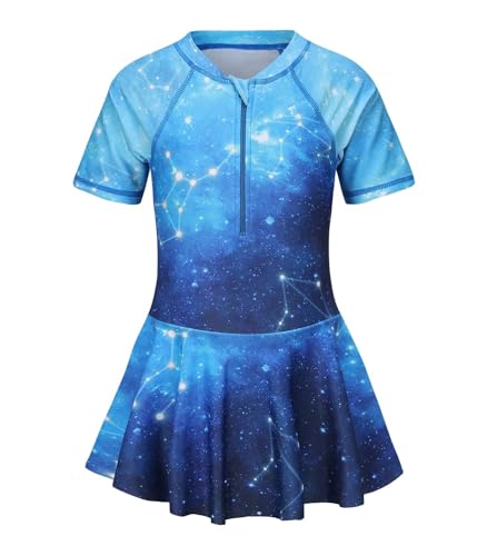 Image of Girls One Piece Swimsuits Short Sleeve Swim Dress for Girls Hawaiian Skirted Bathing Suit Summer Swimwear 3-16 Years
