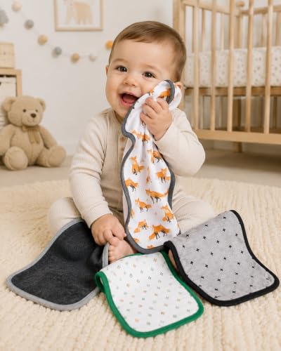 Image of TuddyBuddy Baby Burp Cloth Towel Napkins for Baby Large 17x12 Inches, Fine Double Layer 100% Cotton (4 Pcs Burp Towels, Orange Fox)